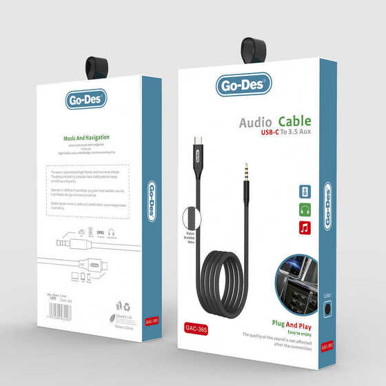 Go Des GAC-365 Type-C Aux Kablo 3.5 mm Ses Kablosu 100 cm Tak & Çalıştır Sağlam Naylon Örgü