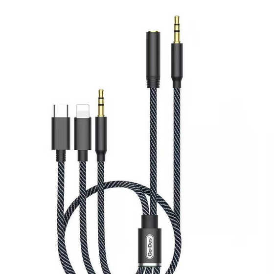 Go Des GAC-368 5 in 1 Aux Audio Ses Kablosu Tak-Çalıştır - 3.5mm (Erkek/Dişi) & Type-C & Lightning