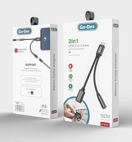 Go Des GD-UC033 Type-C 3.5 mm Aux Kulaklık ve Şarj Dönüştürücü Ses Adaptörü