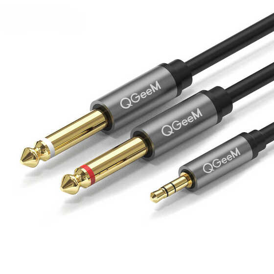 Qgeem QG-AU01 3.5 mm to 2 x 6.35 mm Aux Audio Kablo 150 cm Ses Kablosu Dönüştürücü