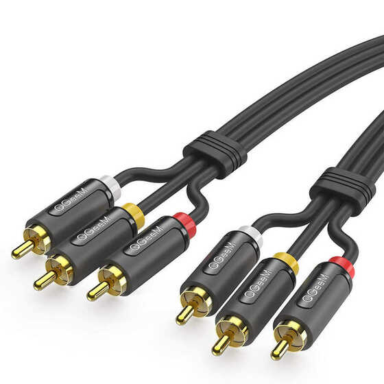 Qgeem QG-AU13 Üçlü RCA Audio Kablo 183 cm / 3 x RCA Erkek (Analog) Ses Kablosu Hi-Fi - Male to Male